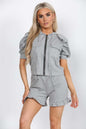 Front Pocket Zip Up Suit Ribbed Hooded Lounge Wear Short Set