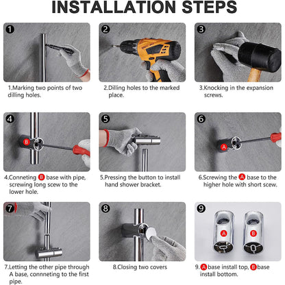 Shower Riser Rail Kit Slider Adjustable Chrome Head Holder Bracket Bathroom Set