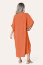 Womens V-Neck Tie Knotted Twisted Front Oversized Longline Midi Dress
