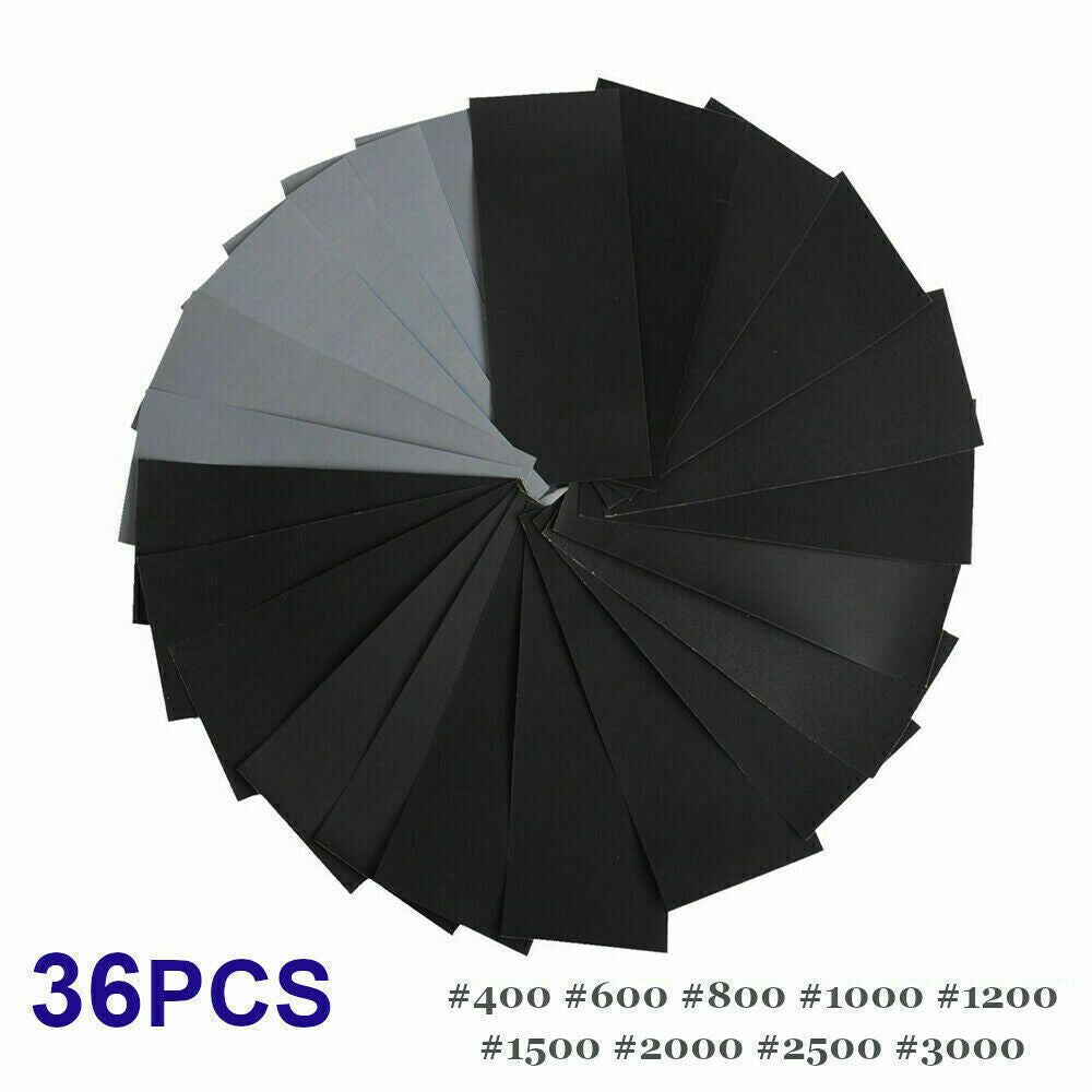 36Pcs Wet And Dry Sand Paper Mixed Assorted Grit 400-3000 Car Paint Sandpaper