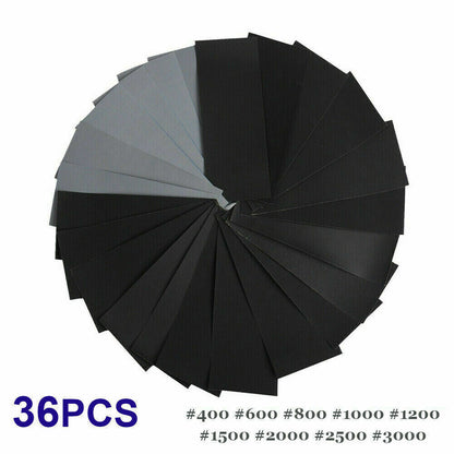 36Pcs Wet And Dry Sand Paper Mixed Assorted Grit 400-3000 Car Paint Sandpaper