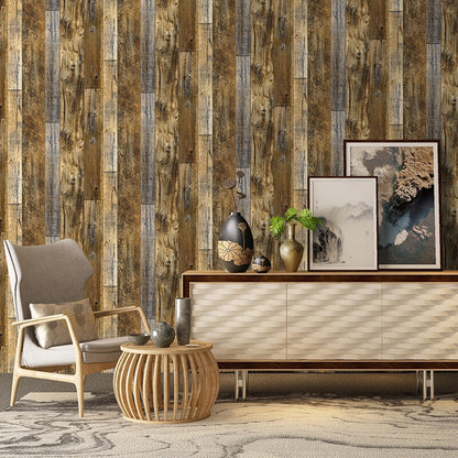 Wood Plank Effect Neutral Rustic Natural Distressed Realistic Wallpaper Cabin