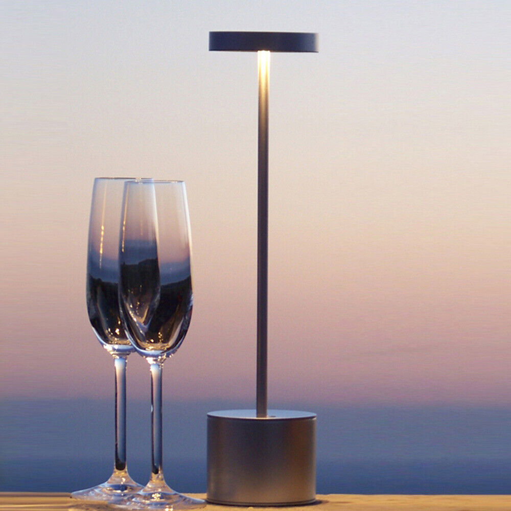 Touch Control Metal Table Desk Lamp Rechargeable Cordless Dimmable Light Black