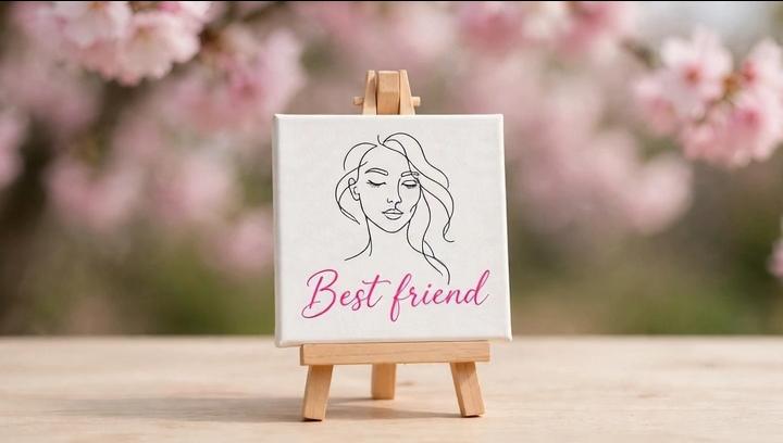 Best Friend Mini Canvas Art with Wooden Easel – Handmade Friendship Gift & Desk Décor