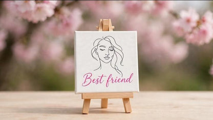 Best Friend Mini Canvas Art with Wooden Easel – Handmade Friendship Gift & Desk Décor