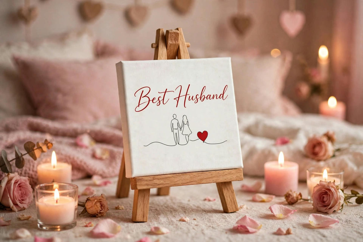 Best Husband Mini Canvas with Wooden Easel – Romantic Anniversary & Valentine’s Gift