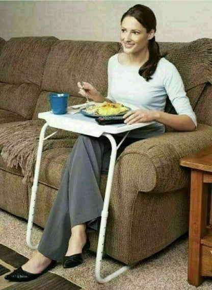 Portable Folding Table Adjustable Table Desk For TV Dinner Laptop Tray Sofa