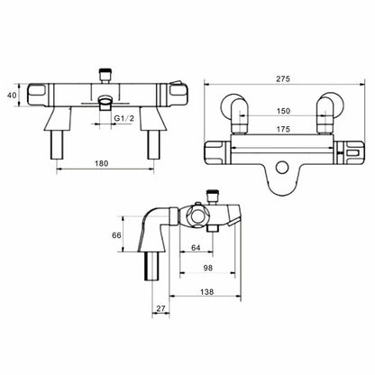 Chrome Bathroom Thermostatic Bath Shower Mixer Taps Deck Mounted Valve Bar Tap