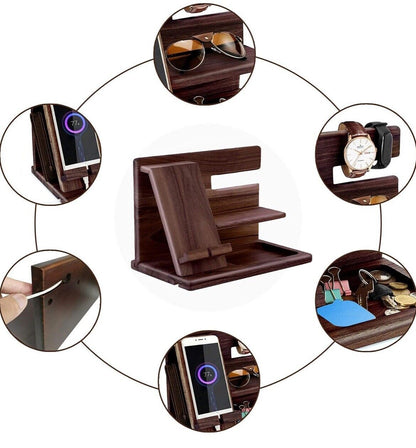 Bedside Organiser Birthday Gifts For Him Wood Phone Docking Station Key Holder
