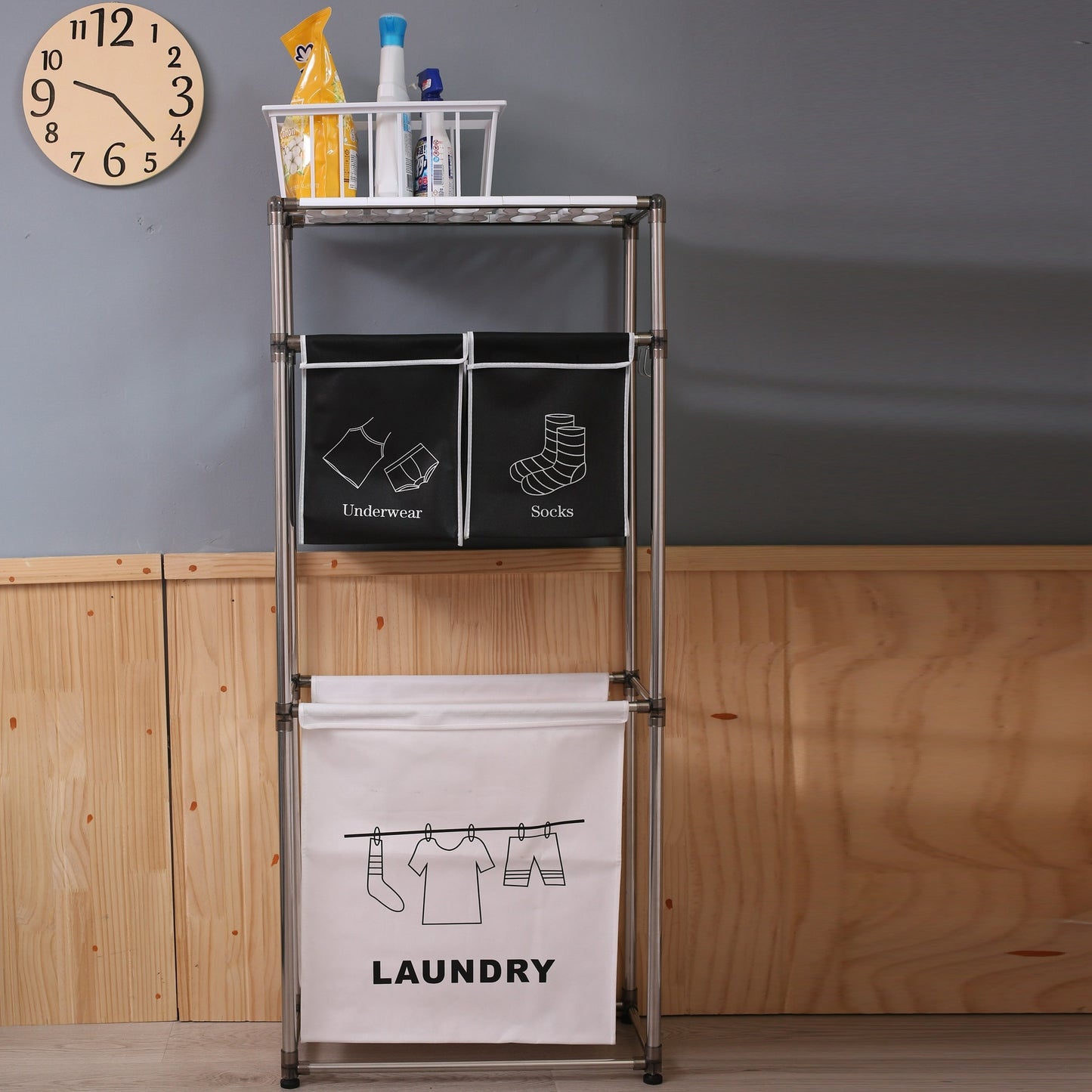 Rolling Laundry Sorter 4 Sections, 2 Tier Vertical Laundry Hamper With Wheels, Stackable Laundry Basket System For Bathroom, Laundry Room, Bedroom Light Dark