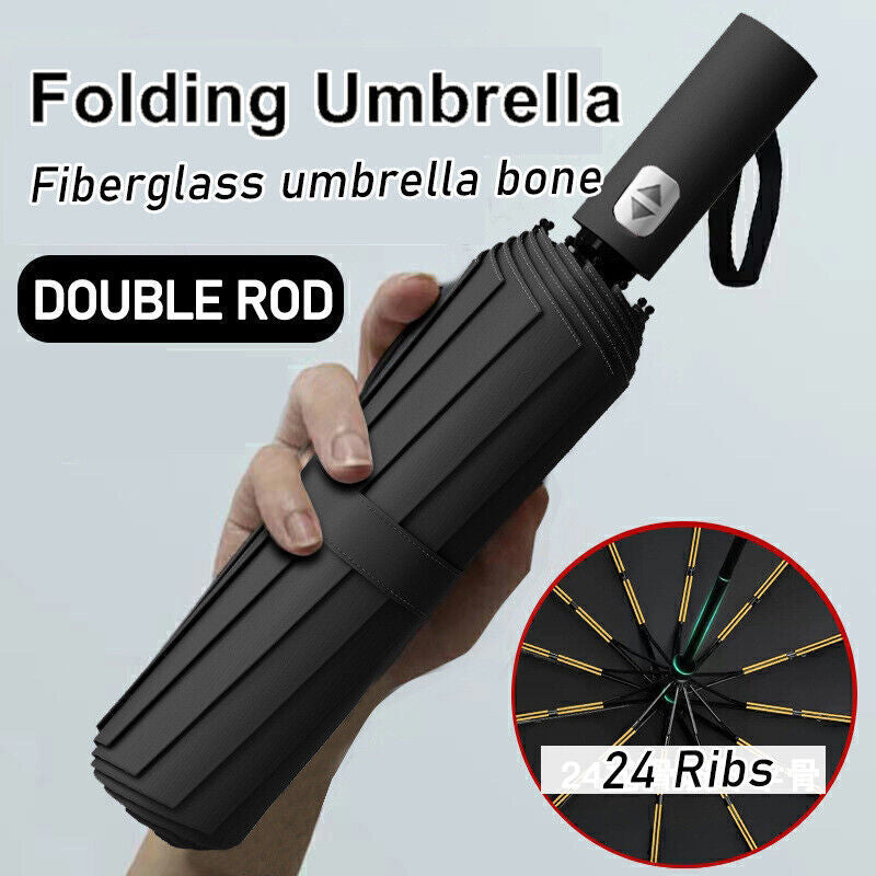 Extra Strength Foldable 24 Rods Umbrella Fully Automatic Large UV Protect Rain