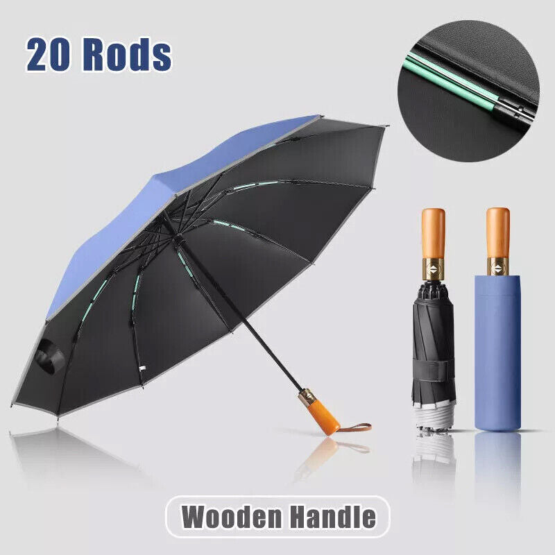 Portable Strong Frame Umbrella Windproof Automatic Open Folding Compact 20Rods