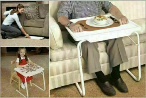 Portable Folding Table Adjustable Table Desk For TV Dinner Laptop Tray Sofa