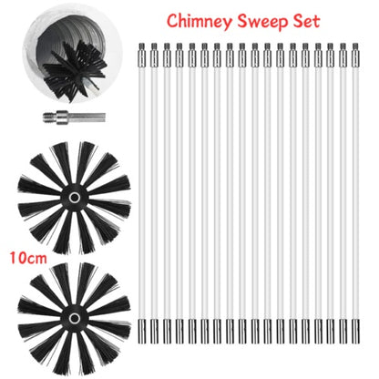 Flexible Chimney Sweep Set Flue Sweeping Brush And Rod Kit Soot Cleaning Rods