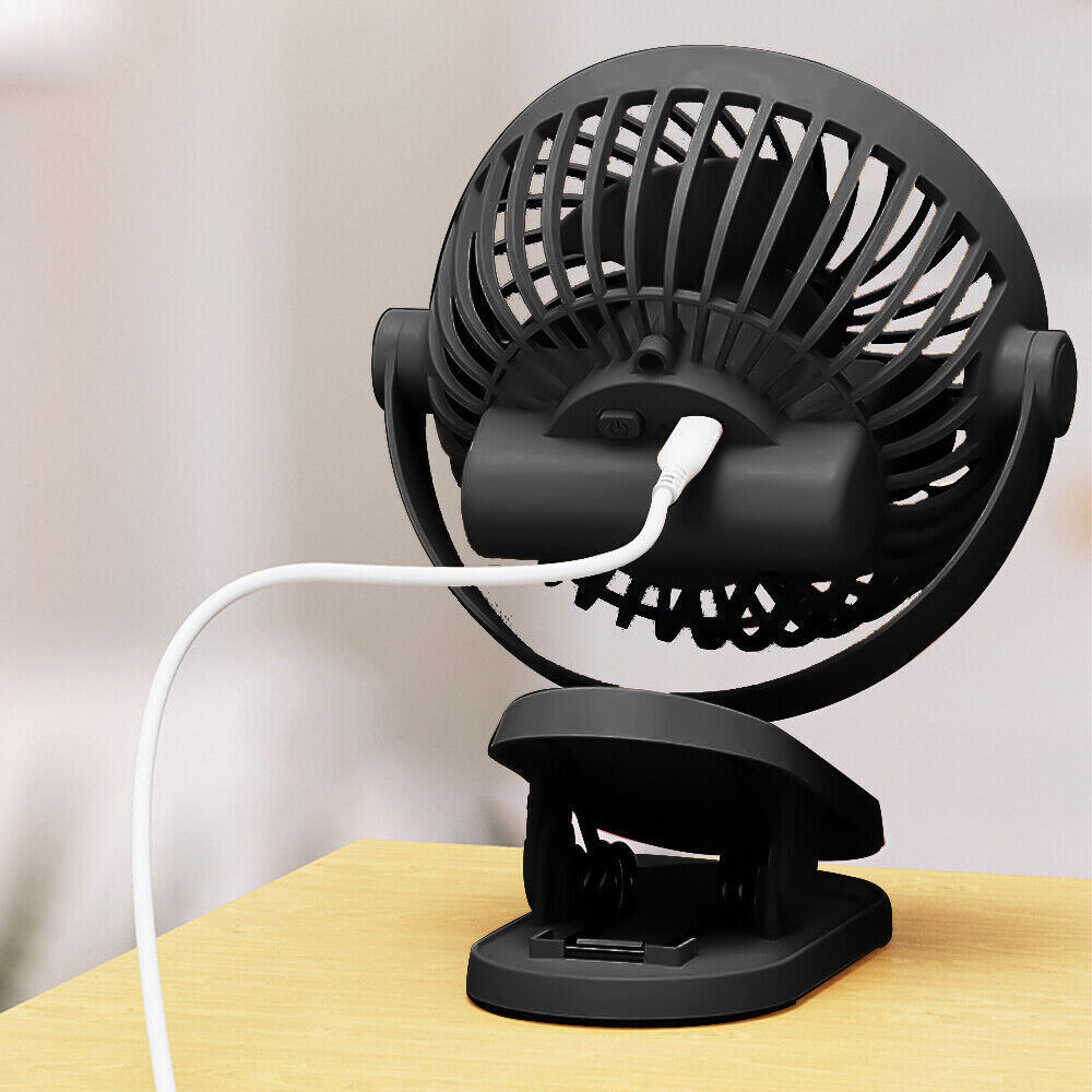 3 Speeds Mini Cooling Fan USB Rechargeable Clip On Desk Baby Stroller Portable