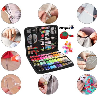 201X Large Portable Sewing Kit Home Travel Case Needles Thread Scissors Set Box