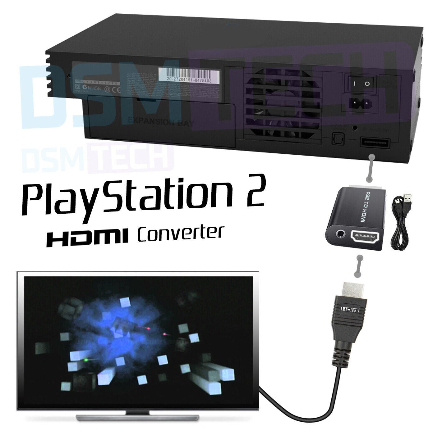 PS2 PlayStation2 To HDMI Converter, Adaptor Cable,Audio Video HD RCA AV Video