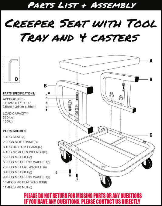 MECHANICS PADDED CREEPER TROLLEY SEAT CAR GARAGE WORK STOOL SWIVEL WHEELS CHAIR