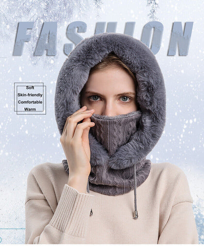 Slouchy Fleece Beanie Hats Scarf Mask Warmer Hooded Winter Pullover Knitted Hat