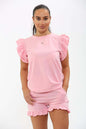 Ladies Frill Peplum Sleeve Top And Short 2 Piece Tracksuit Set