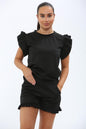 Ladies Frill Peplum Sleeve Top And Short 2 Piece Tracksuit Set