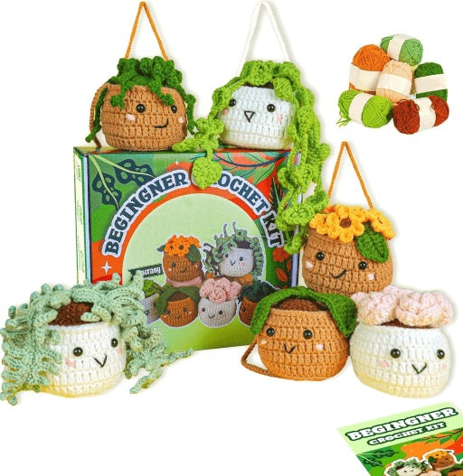 6 PC Cute Potted Plants Crochet Kit With Complete Crochet Accessories 40  Yarn