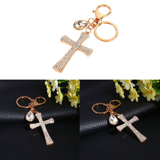 Cross Crystal Rhinestone Key Ring Charm Pendant Purse Bag Cute Keychain HighQ