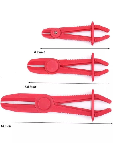 3X Hose Pinch Clamp Red Brake Fuel Water Line Plier Set Garage Hand Tool Kit