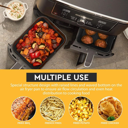 2 PCS Air Fryer Silica Gel Baking Pan Dual Basket Liner Handle Baking Oven New