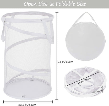 Large Collapsible Laundry Basket Foldable Mesh  Up Hamper With Handles For Laundry Room, Bath, Kids Room, College Dorm, Travel, Storage Organizer White