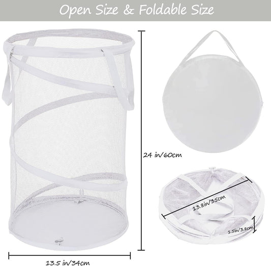 Large Collapsible Laundry Basket Foldable Mesh  Up Hamper With Handles For Laundry Room, Bath, Kids Room, College Dorm, Travel, Storage Organizer White