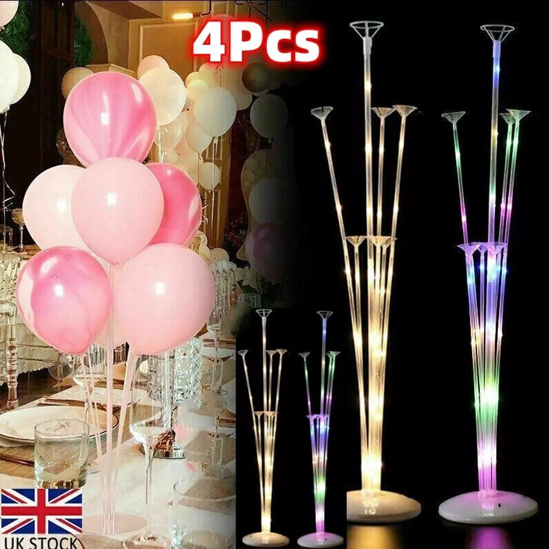 4Pcs LED Light Balloon Stand Holder Kit Support Base Table Wedding Party Decor 72cm