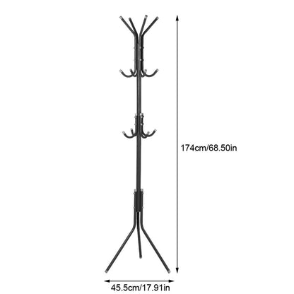 Multi Hook Metal Coat Hat Rack Tree Stand Clothes Bag Hanger Organizer for Home Bedroom (Black)