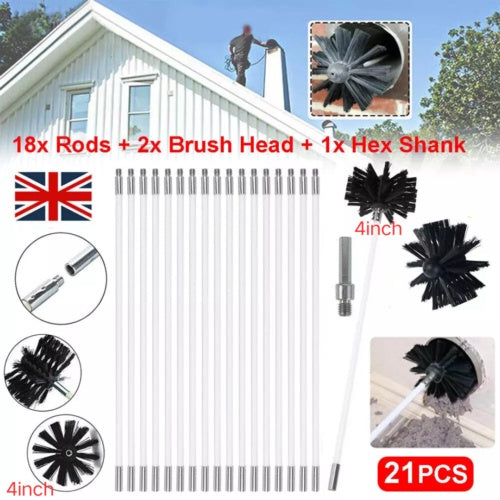 Flexible Chimney Sweep Set Flue Sweeping Brush And Rod Kit Soot Cleaning Rods