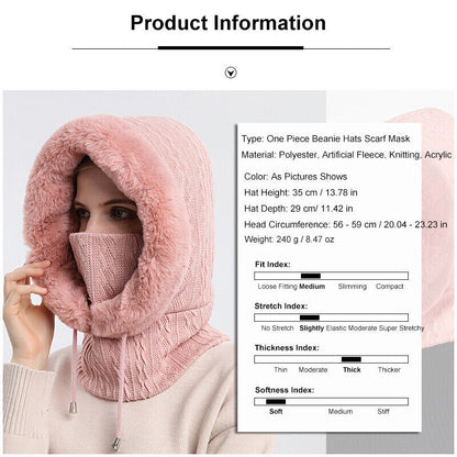 Slouchy Fleece Beanie Hats Scarf Mask Warmer Hooded Winter Pullover Knitted Hat