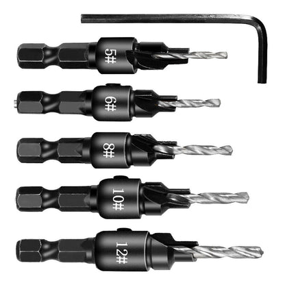 6PCS HSS Countersink Drill Bit Set Hex Shank Woodworking Pilot Screw Holes