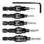 6PCS HSS Countersink Drill Bit Set Hex Shank Woodworking Pilot Screw Holes