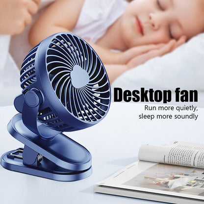 3 Speeds Mini Cooling Fan USB Rechargeable Clip On Desk Baby Stroller Portable