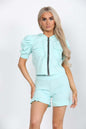 Front Pocket Zip Up Suit Ribbed Hooded Lounge Wear Short Set