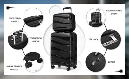 Kono Large Check in Luggage Lightweight Polypropylene Hard Shell Suitcase with TSA Lock Spinner Wheels