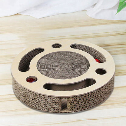Cat Scratcher Pad Toy 3 In 1 Round Corrugated Scratching Toy With Bell Ball