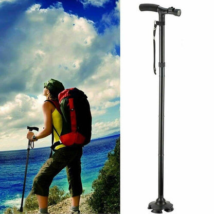 Collapsible Safety LED Walking Stick Adjustable Travel Hiking Cane Trekking Pole
