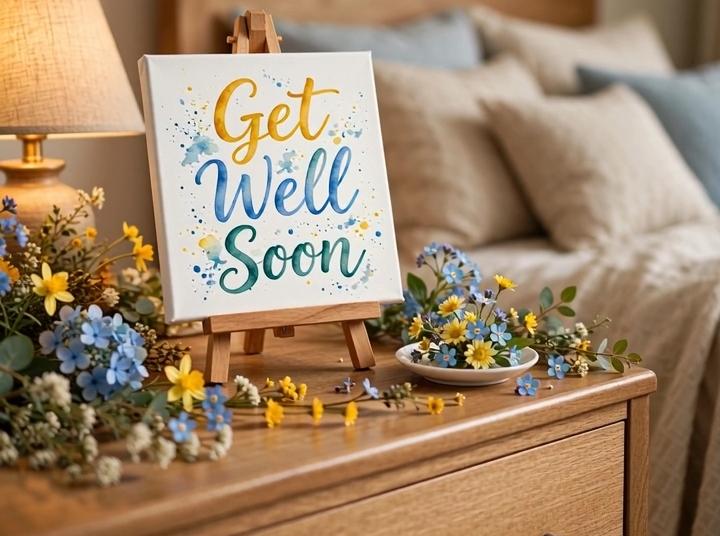Get Well Soon Mini Canvas with Wooden Easel – Thoughtful Recovery Gift & Desk Décor