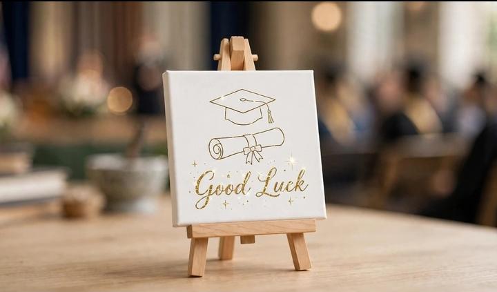 Good Luck Graduation Mini Canvas with Wooden Easel – Exam & Achievement Gift