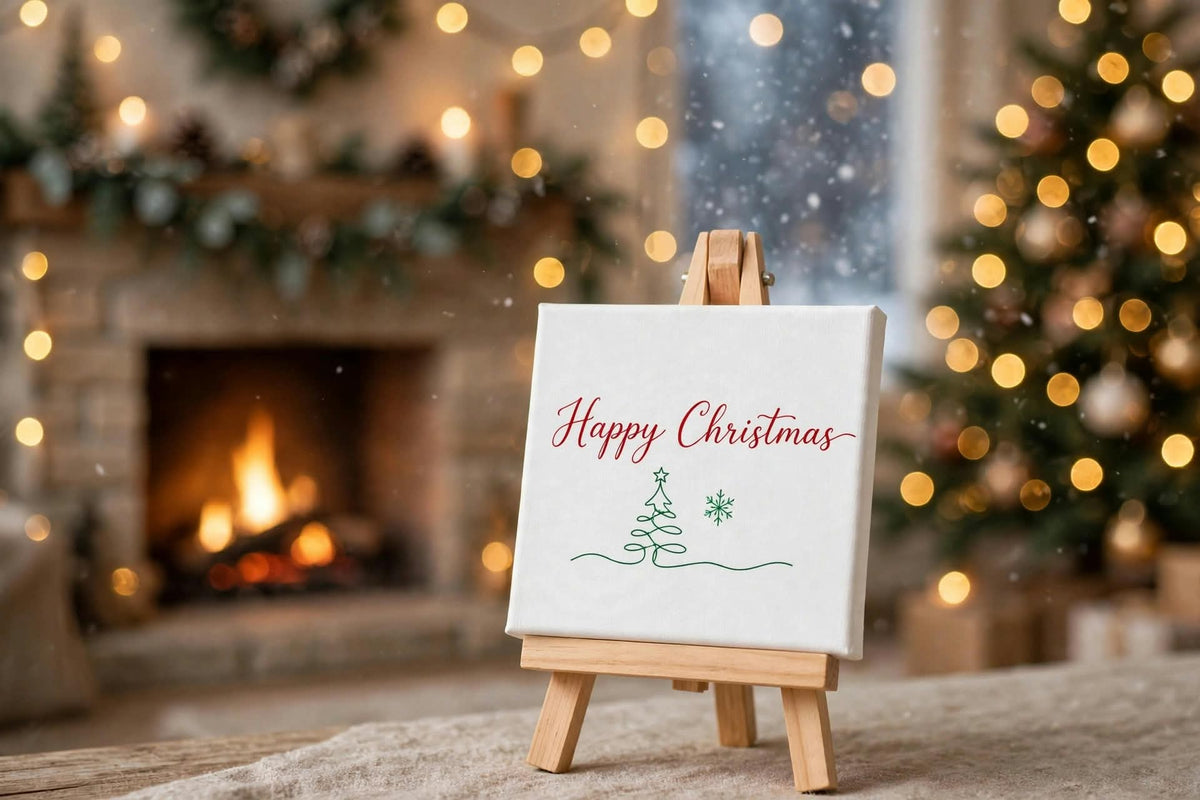 Happy Christmas Mini Canvas with Wooden Easel – Christmas Gift & Festive Home Décor