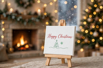 Happy Christmas Mini Canvas with Wooden Easel – Christmas Gift & Festive Home Décor