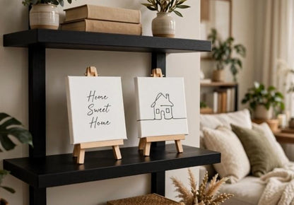 Home Sweet Home Mini Canvas Set with Wooden Easels – Housewarming Gift & Home Décor