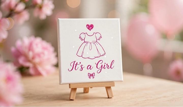 It’s a Girl Mini Canvas with Wooden Easel – Baby Shower, New Baby & Nursery Gift
