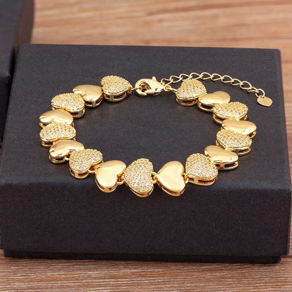 Heart Charm Bracelet for Women Cubic Zirconia Link Chain Bracelet Romantic Fashion Jewelry Adjustable Bracelet Gift for Her White