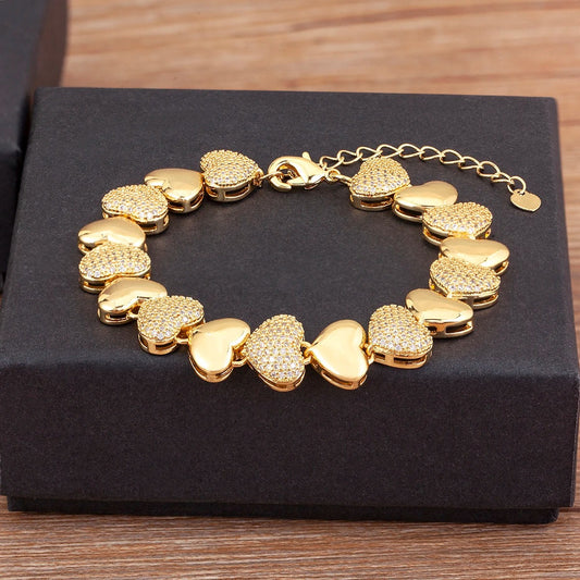 Heart Charm Bracelet for Women Cubic Zirconia Link Chain Bracelet Romantic Fashion Jewelry Adjustable Bracelet Gift for Her White